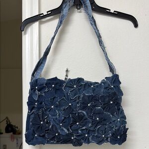 Floral Denim Shoulder Bag